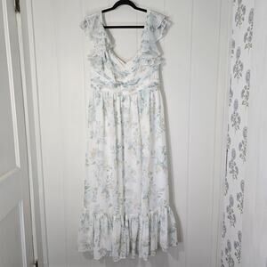 Birdy Grey Ruffle Chiffon Wedding Guest Dress Green White Floral Size XL